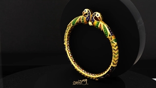 سوار من الذهب بالمینا الأحوازیة مصنوع یدویًا ، تصمیم طاووس 22 قیراط