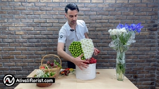 آموزش سبد گل آلوچه و توت فرنگی | علی ولی | Flower basket training with plums and strawberries